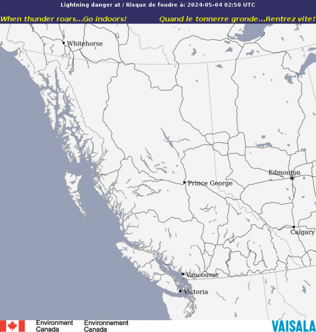 Canadian Lightning Danger Map  - Pacific - Environment Canada